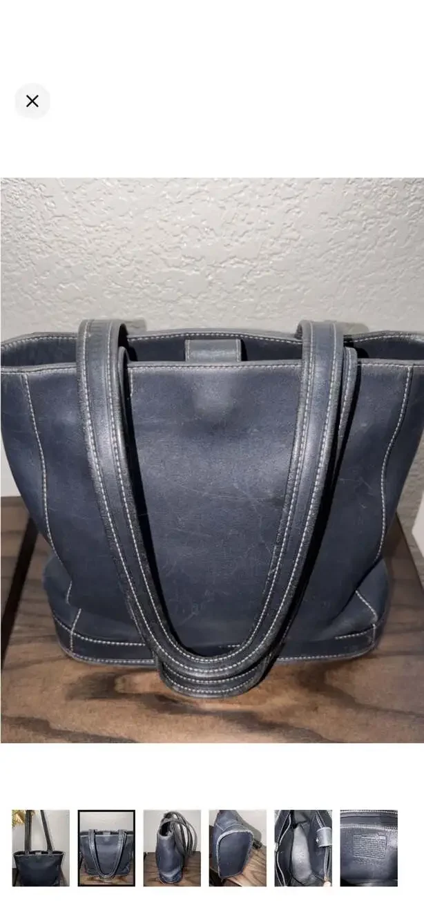 Vintage Coach Bleecker Bucket Tote Bag Style 9305 in Navy Blue Glove-Tanned Leat